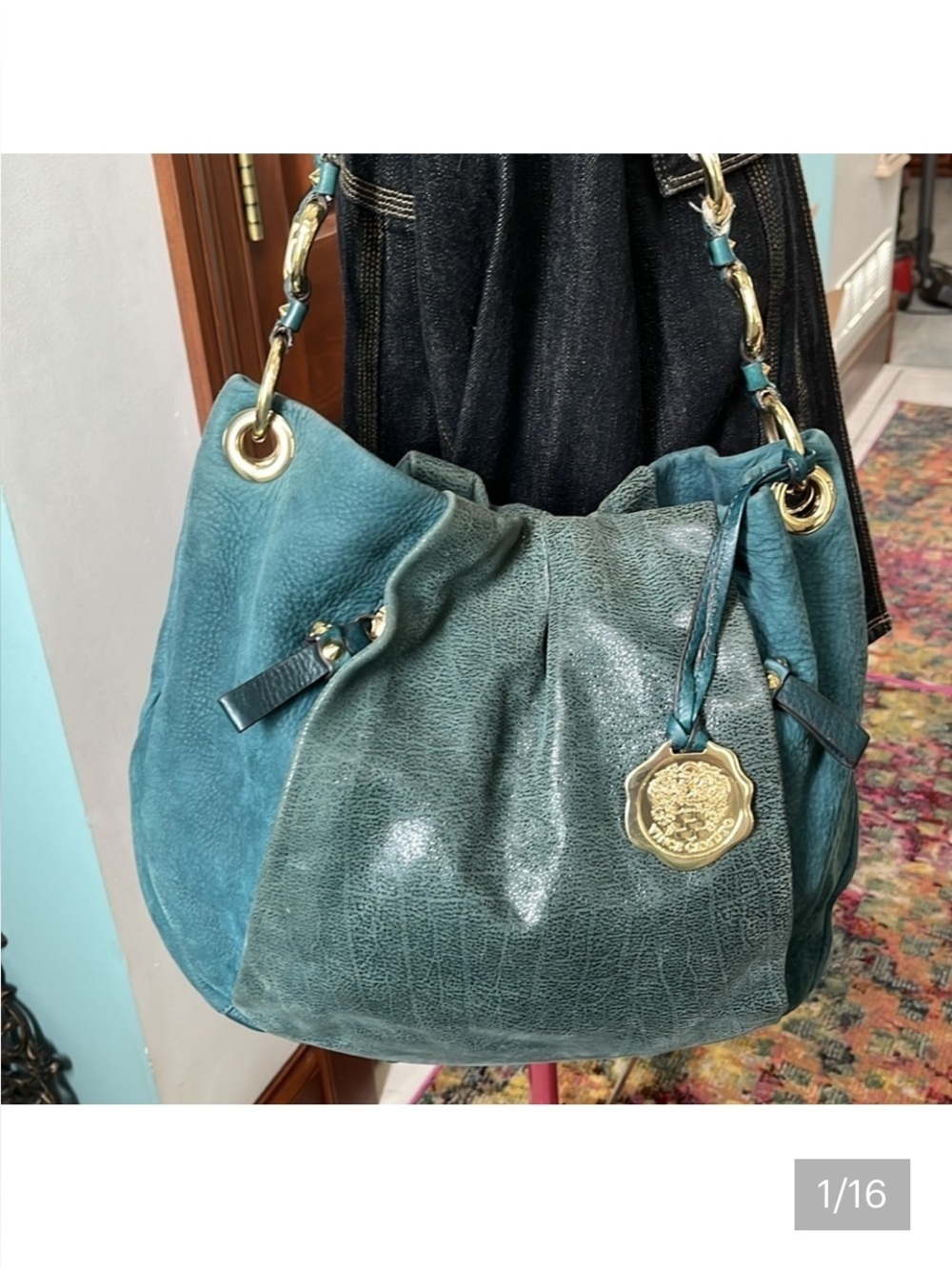Vince Camuto  Hobo bag  large  teal green genuine leather  goldtone hardware GUC